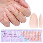 Almond Nail Tips Medium - BTArtbox XCOATTIPS, Press on Nails Pre-applied Tip Primer, Pre-colored Nails Tips, Natural Fake Nails, Glue on Nails