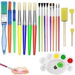 19 PCS Kids Paint Brushes Painting Brushes Set Paintbrush Sets with Paint Palettes Kids Art Paint Brush Art Paint Brushes for Watercolor Palette for Watercolor Oil Rock Painting DIY Art