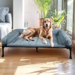 Veehoo Elevated Dog Bed with Removable Bolster - Portable Raised Pet Cot with Fluffy Cushion and No-Slip Feet for Indoor Outdoor Use - Haze Blue 125 x 83 x 23 cm