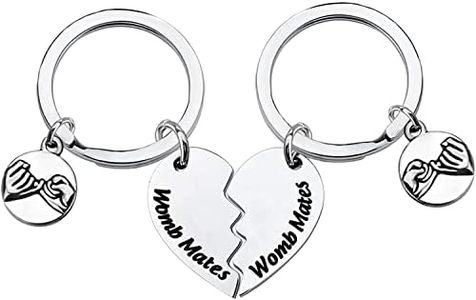 Twin Matching Keychains Set for 2 Womb Mates Key Ring for Twin Sisters Brothers, 2 Womb Mates Key Ring, 2.0*3.5