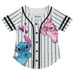 Disney Girls Lilo & Stitch and Angel Baseball Jersey-Classic Mesh Button Down Shirt, White/Black, 10-12