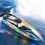 OBEST RC Boat with 2 Rechargeable Battery Fast Speed Remote Control Boat 15KM/H, 2.4G RC Electric Boats with Cool LED Lights for Pools and Lakes, Gift for Kids Age 6 7 8-12 Years Old