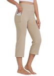 Willit Women's Yoga Capris Pants High Waist Leggings Crop Straight Leg Athletic Exercise Workout Capris 21" Khaki L