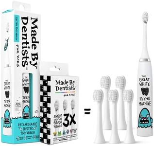 Made by Dentists Kids Electric Toothbrush - Rechargeable Vibrating Toothbrush with Timer, Includes 6 Replacement Heads, Gently Cleans Little Teeth, for Girls and Boys, Kids & Toddlers Age 2+, Shark