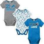 NFL Detroit Lions Boys 20183 Pack Short Sleeve Variety Bodysuit, Blue, 3-6 Months