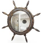 Nagina International Large Premium Antique Vintage Iron Rusted Mirror Ship Wheel | Premium Rustic Decor (20 Inches)