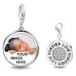 2Burned Personalised Photo Clip on Charm Pendant Sterling Silver 925 Lobster Clasp for Bracelet Necklace (Forever Love)