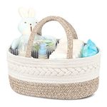 Maliton Nappy Caddy, Cotton Rope Newborn Essentials Diaper Caddy，Sturdy Portable Baby Caddy Storage Basket with Detachable Compartments，Nappy Caddy Organiser Baby Essentials for Newborn, Brown