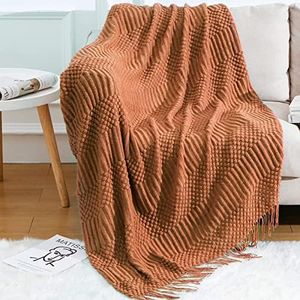 Blagic Knitted Throw Blanket for Couch and Bed, Soft & Cozy Knit Blanket with Tassel, Burnt Orange Lightweight Decorative Blankets & Throws, Farmhouse Warm Woven Blanket for All Seasons,50" W x 60" L