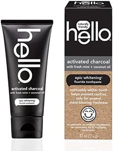 Hello Activated Charcoal Fluoride Toothpaste, 110g, Epic Teeth Whitening Fresh Mint Flavour and Coconut Oil, Sls Free, Peroxide Free