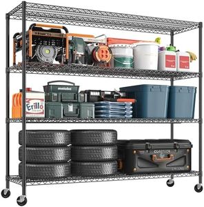 REIBII 75.6" H Storage Shelves Metal Shelving Unit with Wheels 55''W Garage Shelving Heavy Duty Wire Shelves for Storage Rack Adjustable Pantry Shelf Commercial Shelving, 75.6" H X 55.5''W X 24" D