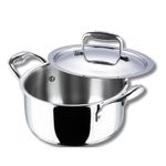 Vinod Platinum Triply Stainless Steel Saucepot with Stainless Steel Lid 6.8 litres Capacity (26cm Diameter) with Riveted Handles - Silver (Induction and Gas Stove Friendly)