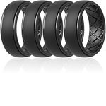 ThunderFit Men Silicone Wedding Rings, Breathable Criss Cross Pattern Wedding Bands - 8mm Wide, 2mm Thick (Black, Black, Black, Black - Size 8.5-9 (18.9mm))