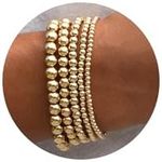 5 Pcs Gold Beaded Bracelet Set for Women, 14K Gold Plated Stackable Strand Stretch Bead Ball Bracelet Stack