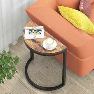 Tribesigns End Table Semi Circle, Small Half Round Side Table with Storage Shelf, Wood Accent Table Slim C Table for Sofa Couch, Living Room, Bedroom, Easy Assembly (Rustic Brown & Black, 1-Tier)
