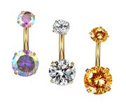 YHMM 14G Surgical Steel Gold Belly Button Rings, Internally Threaded Round CZ Navel Barbell Stud for Women Men, Stainless Steel, cubic zirconia