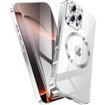 QiiStar Clear Titanium for iPhone 16 Pro Case with Screen Protector [Compatible with MagSafe][Full Camera Cover Protection] Metallic Glossy Luxury Soft TPU Case iPhone 16Pro Phone Cover,Silver