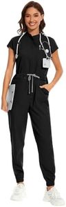 niaahinn Women's Stretch Scrub Jumpsuit - Medical Uniform with Pockets, Breathable Nurse Scrub Set for Hospital, Dental (Black,Small)