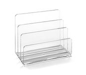 OSCO Clear Acrylic Letter Holder | Mail Sorter | Post Rack | Envelope Organiser | Document Stand | Desk File Storage | Display Slots | H14.5 x W17.5 x D9.5 cm |