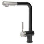 TORVA Pull Down Kitchen Faucets, Stainless Steel Kitchen Sink Faucet with Pull Out Sprayer Single Handle with Deck Plate, Matter Black+Chrome