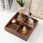 CARTADEN Divided Serving Tray Wooden Square 4 Compartments Serving Platter Nut Candy Snack Storage Trays Ottoman Tray for Home Restaurant