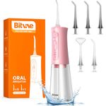 Bitvae Water Dental Flossers for Teeth, Cordless Flosser with 3 Modes & 5 Intensities, Water Teeth Cleaner Picksfor Teeth Cleaning, IPX7 Waterproof & Rechargeable, Portable for Travel, Pink