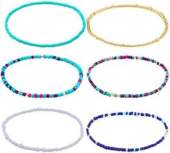 LUTER 6Pcs Beaded Anklets Elastic Bohomenian Bracelet Anklets Colorful Handmade Bead Jewelry for Girls, Women, 22 cm, Glass