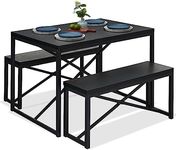 Best Choice Products 45.5in 3-Piece Bench Style Dining Furniture Set, 4-Person Space-Saving Dinette for Kitchen, Dining Room w/ 2 Benches, Table - Black/Black