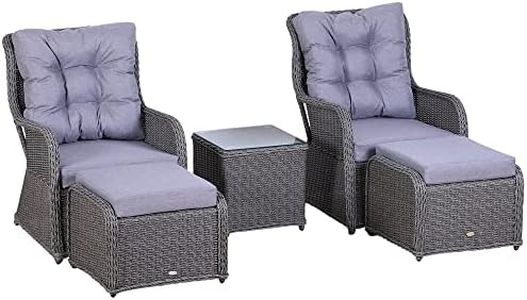 Outsunny 5PCS Deluxe Garden Rattan Furniture Sofa Chair & Stool Table Set Patio Wicker Weave Furniture Set Aluminium Frame Fully-assembly - Grey