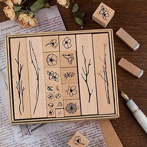 20 Pieces Vintage Wooden Rubber Stamps, Plant & Flowery Decorative Mounted Rubber Stamp Set for DIY Craft, Letters Diary and Craft Scrapbooking (C20)