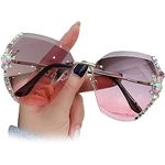 LYAART Vintage Fashion Rimless Crystal Sunglasses, Crystal Cut Lens Sunglasses for Women, Sparkling Crystal Sunglasses (Light Brown)