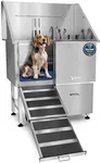 KANIS Professional Stainless Steel Dog Bathing Station - Grooming Tub w/Ramp, Storage Drawer, Floor Grate & Faucet/Dog Bathtub for Large, Medium & Small Pets