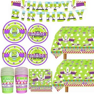 Two Infinity Birthday Decorations Year Cartoon Story Birthday Party Supplies 2nd Birthday include Banner Table Cloth Plate Napkins and Cups