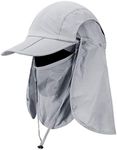 Foldable Sun Cap, Fishing Hats, UPF 50+ Protection Caps with Face Mask Neck Flap, Light Gray, One Size