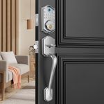 AkaGear Keyless Entry Door Lock with Handle Set- Fingerprint Door Lock, Electronic Keypad Deadbolt, Smart Lock for Front Door, Auto-Lock & One Touch Locking, Easy Installation - Satin Nickel