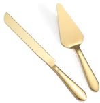 Eisinly Cake Cutting Set for Wedding, Elegant Knife and Server with Thickened Stainless Steel Rounded Edges, Cutter Pie Spatula Birthday Anniversary Christmas Gift of 2, Gold