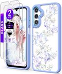 DagoRoo for Samsung Galaxy A25 5G Case+Tempered Glass Screen Protector,Military Grade Protective Slim Soft TPU & Hard PC,Girls Women Crystal Clear Flower Pattern Case Cover for A25 5G-Light Purple