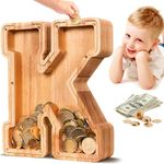 SummiDate Wooden Letter Piggy Bank| Piggy Bank for Boys Girls Toddler| Alphabet E Money Bank| Coin Bank Birthday Gift for Kids|Children's Gift (K)