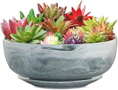 G EPGardening 8in Marble Pattern Large Round Succulent Planter Pot Modern Flower Pot Indoor and Outdoor Planter with Marble Tray