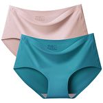 Fshway Ice Silk Cotton Quick Dry High Waist Hipster no line Seamless (Set of 2) Panties for Women | Moisture Wicking Bikini Panty with Ultra Comfort Waistband | Free Size Suitable 65 to 85 cm Waist