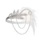 JISEN 1920s Flapper Vintage Feather Gatsby Crystal Headpiece Silver