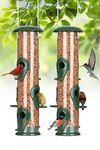 FEED GARDEN Metal Tube Bird Feeders for Outdoors Hanging, 2 Pack 6-Port Squirrel Proof Bird Feeders for Outside, Bird Feeders with Heavy Duty Metal Lid, Chew-Proof, 13 Inch Green