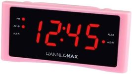 HANNLOMAX HX-151CR Alarm Clock Radio, PLL AM/FM Radio, Dual Alarm, 1.2" Red LED Display, AC Operation only. (Pink)