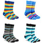 DYNAMOCKS Men's and Women's Combed Cotton Stripes Crew Length Socks (Pack of 4) (Multicolour, Free Size) (Stripes 5.0 + 6.0 + 7.0 + 8.0)