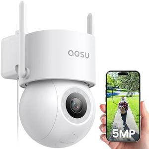 AOSU 3K 5MP UHD Cámara Vigilancia WiFi Exterior con Cables- 360° PTZ Cámara de Seguridad Domicilio WiFi Exterior con Foco de 400LM Visión Nocturna, Grabación Continua 7/24. Seguridad del Vehículo