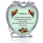 Sisters Candle Holder with Touching Poem - Heart Shaped Glass and Metal with Angels and Flowers - Inspirational Message Gift for Sister