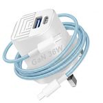 36W Replacement Charger For Meta Quest 3S/3/2/1/Pro, Pico 4 Ultra/4, and PC/Steam VR, Oculus Quest 2 USB C + USB A Adapter Plug with 60w Braided Cable (BLUE)