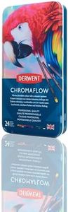 Derwent Chromaflow Colored Pencils Tin, Set of 24, Great for Holiday Gifts, 4mm Wide Core, Multicolor, Smooth Texture, Art Supplies for Drawing, Blending, Sketching, Professional Quality (2305857)