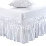 MEILA Wrap Around Bed Skirt Three Fabric Sides Elastic Dust Ruffled 24 Inch Tailored Drop,Easy to Install Fade Resistant-White, Queen/King