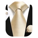 Enlision Champagne Tie and Pocket Square Cufflinks Set Gold Ties for Men Silk Necktie with Handkerchief Set Wedding Party Formal